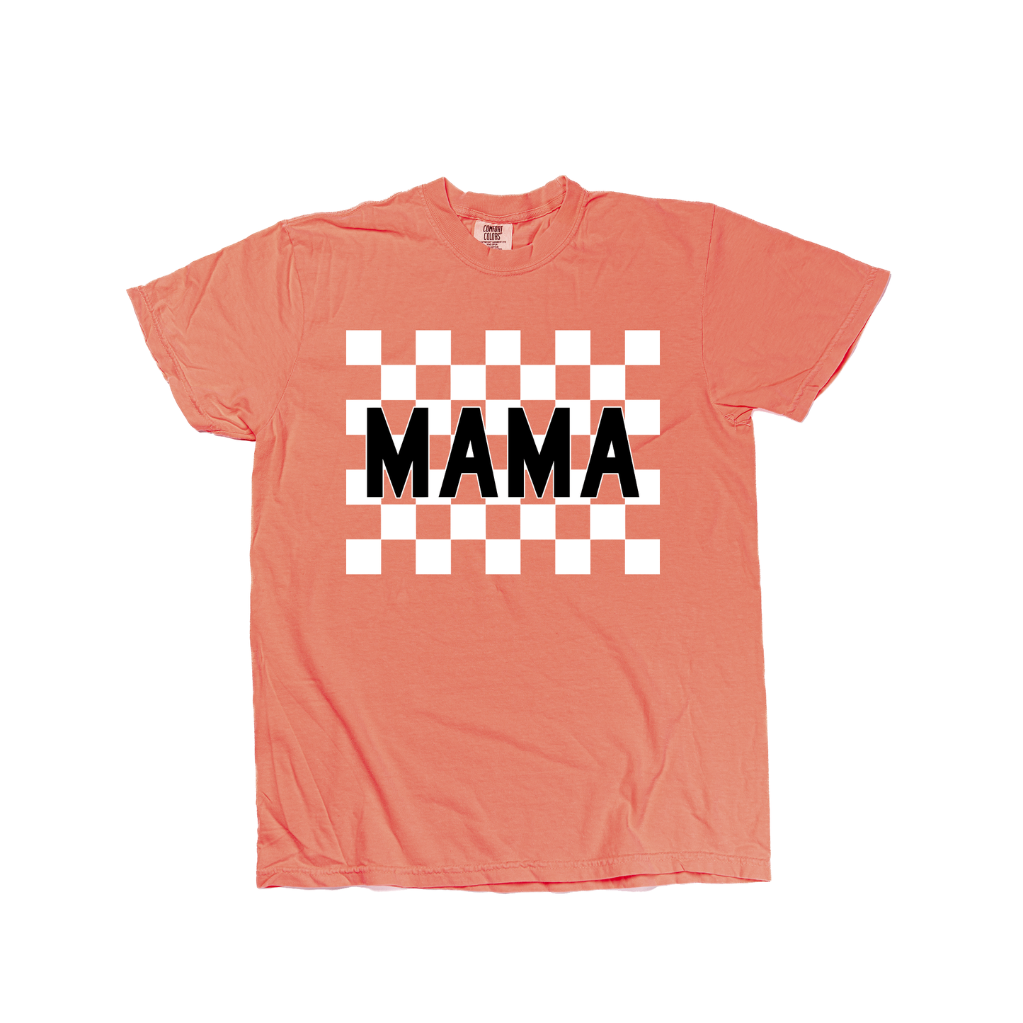 Mama Checkered - Tee (Neon Red Orange)
